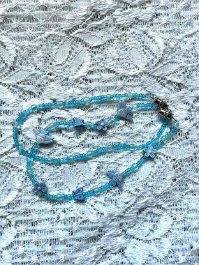Pair of Y2K Blue Glass Beaded Stackable Anklets